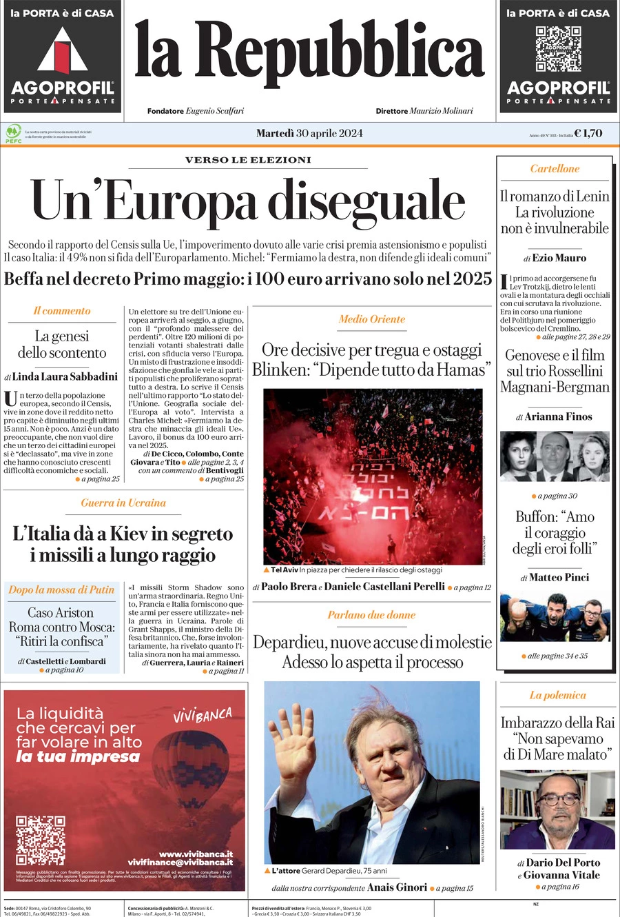 Prima-pagina-la-repubblica-edizione-di-oggi-30-04-2024