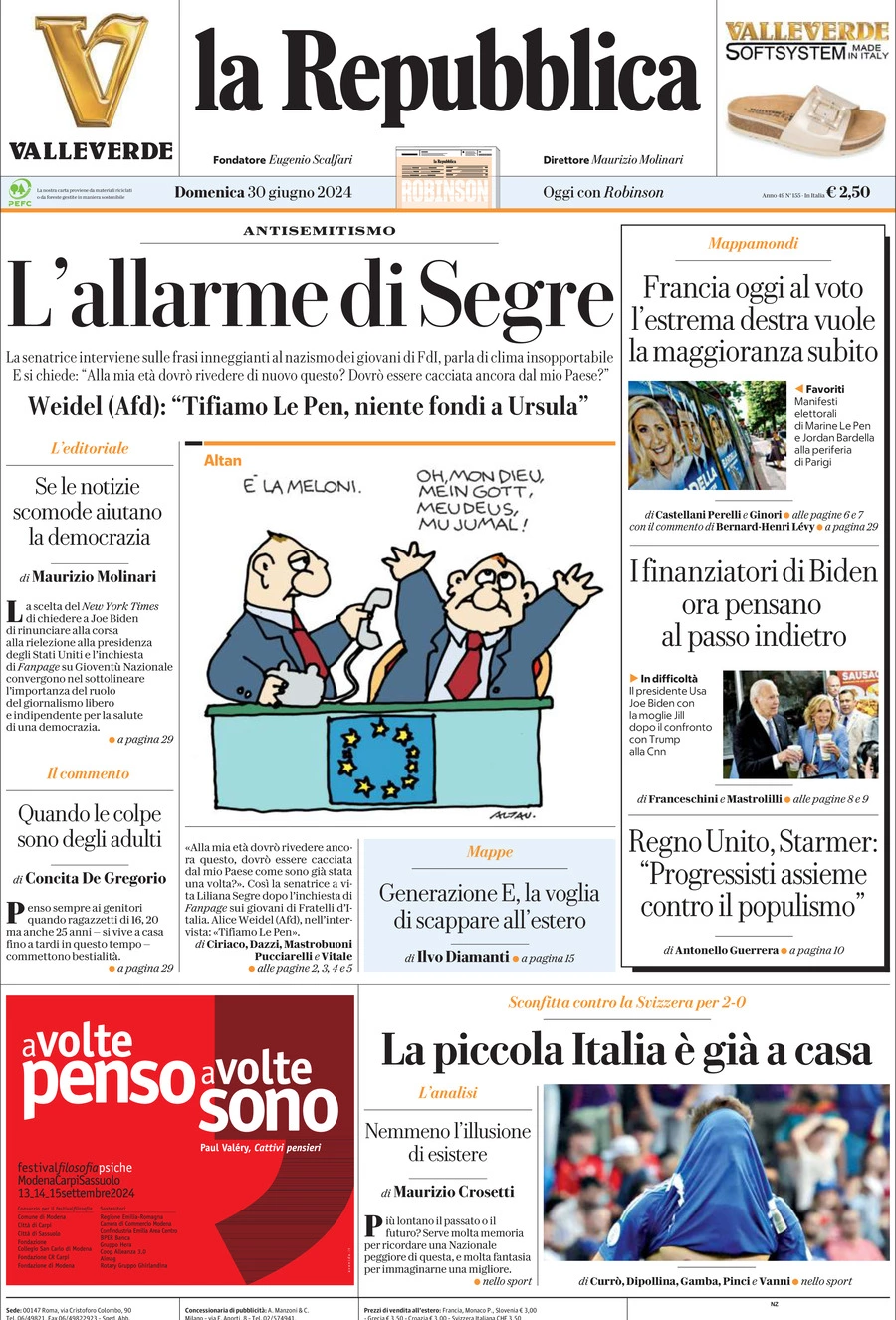 Prima-pagina-la-repubblica-edizione-di-oggi-30-06-2024