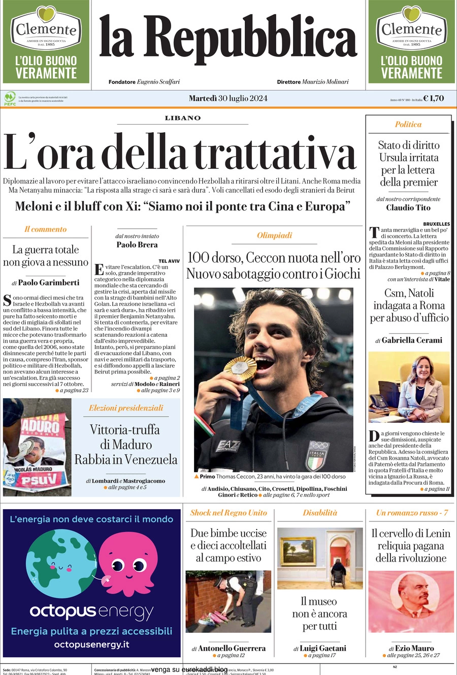 Prima-pagina-la-repubblica-edizione-di-oggi-30-07-2024