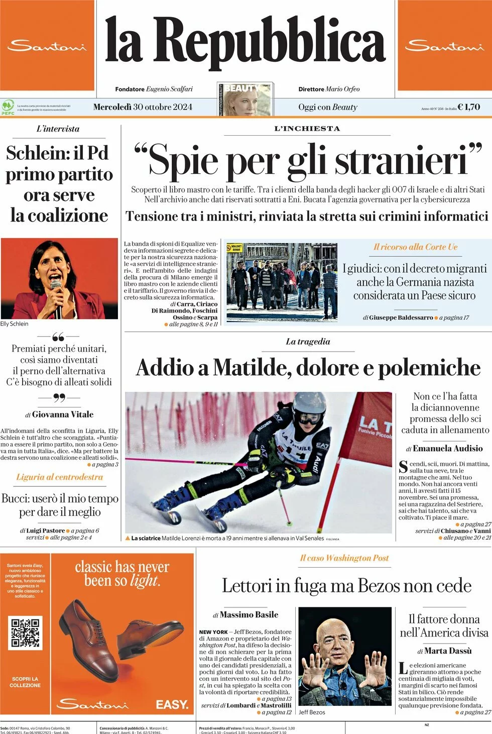 Prima-pagina-la-repubblica-edizione-di-oggi-30-10-2024