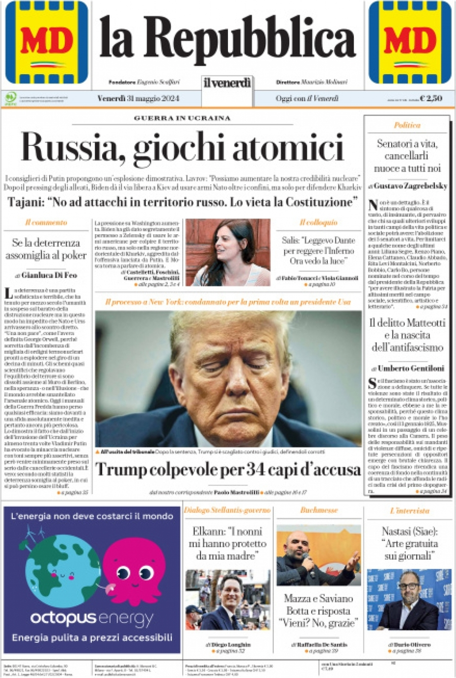 Prima-pagina-la-repubblica-edizione-di-oggi-31-05-2024