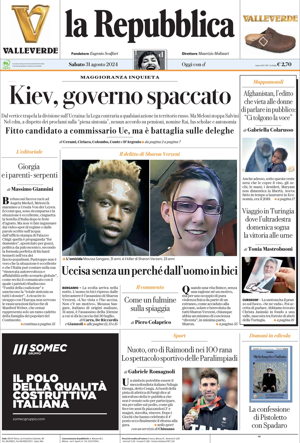 Prima-pagina-la-repubblica-edizione-di-oggi-31-08-2024