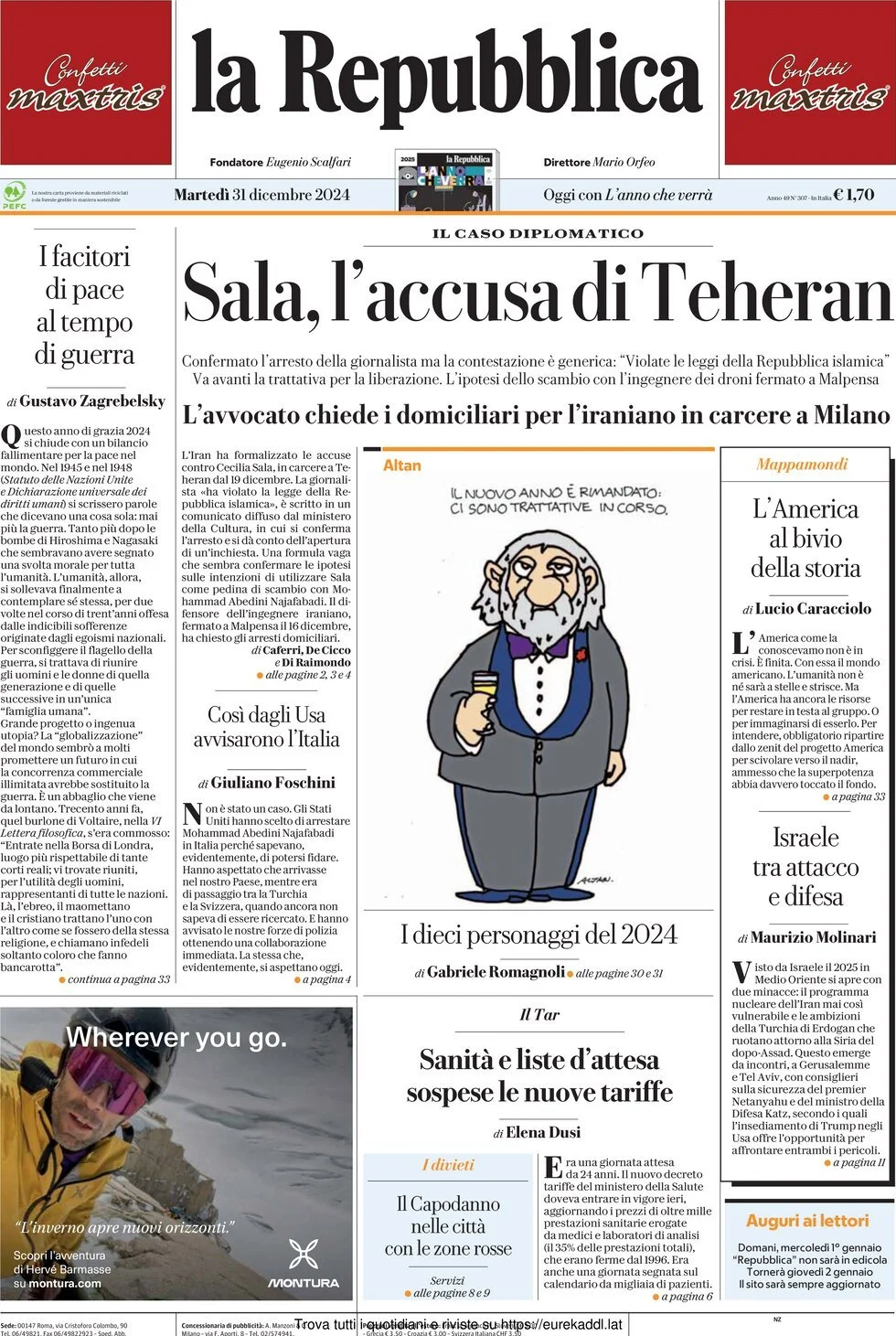 Prima-pagina-la-repubblica-edizione-di-oggi-31-12-2024