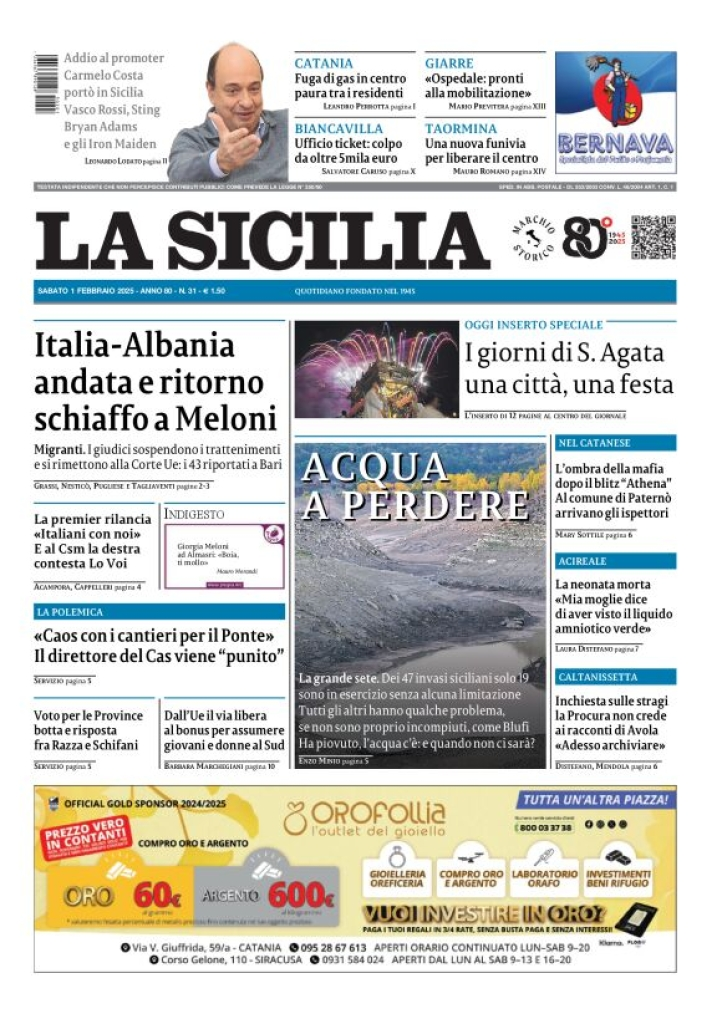 Prima-pagina-la-sicilia-edizione-palermo-di-oggi-01-02-2025