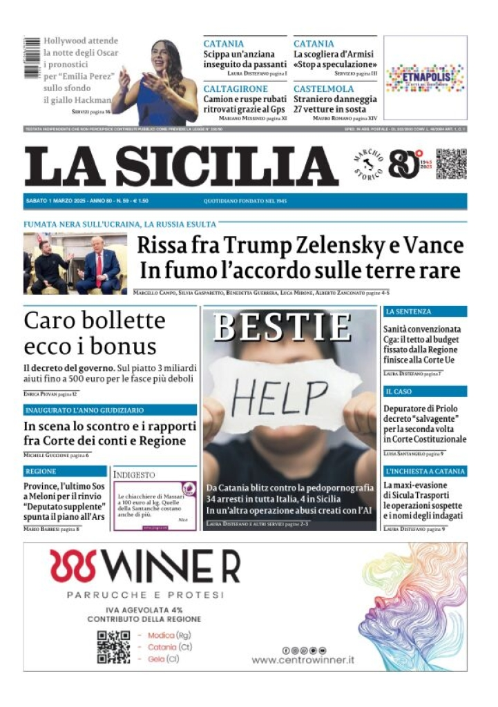 Prima-pagina-la-sicilia-edizione-palermo-di-oggi-01-03-2025