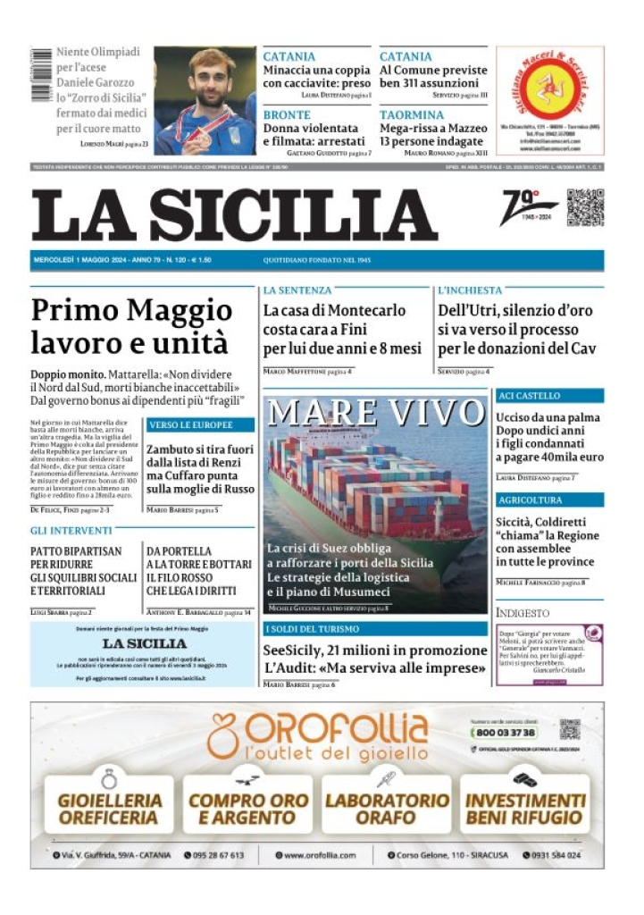 Prima-pagina-la-sicilia-edizione-palermo-di-oggi-01-05-2024