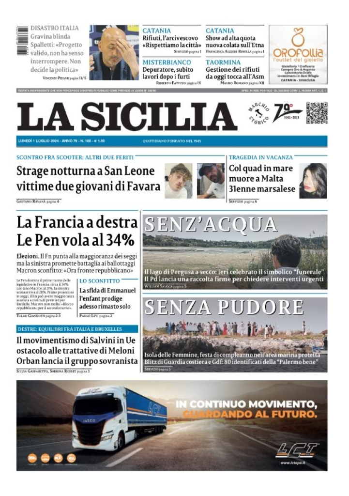 Prima-pagina-la-sicilia-edizione-palermo-di-oggi-01-07-2024