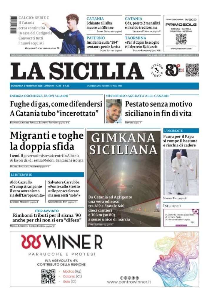 Prima-pagina-la-sicilia-edizione-palermo-di-oggi-02-02-2025