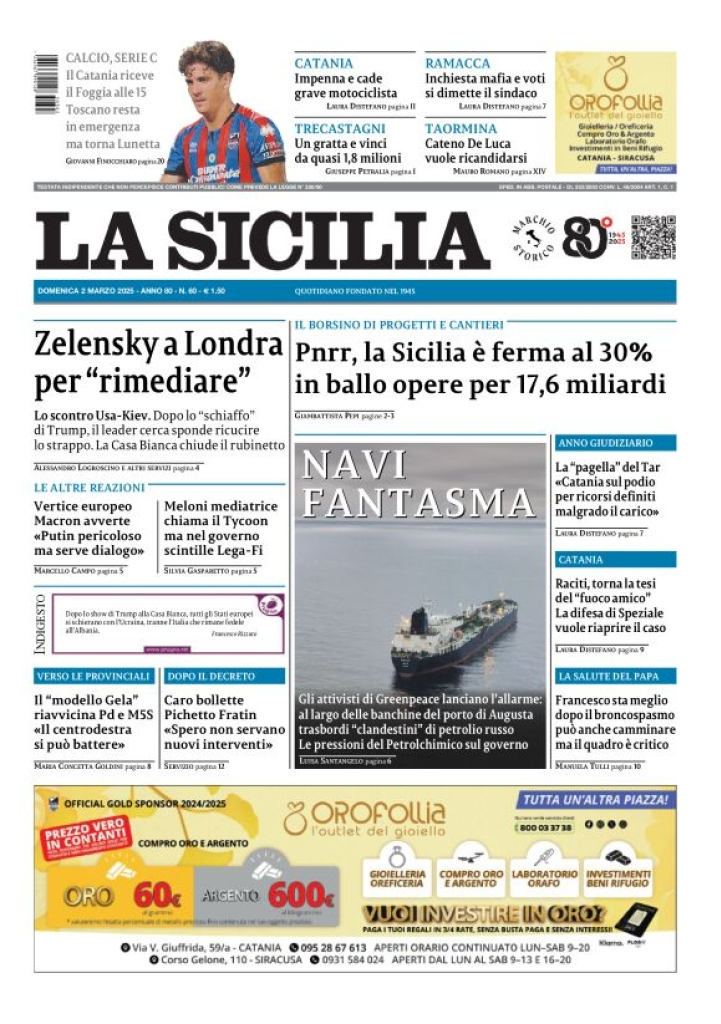 Prima-pagina-la-sicilia-edizione-palermo-di-oggi-02-03-2025