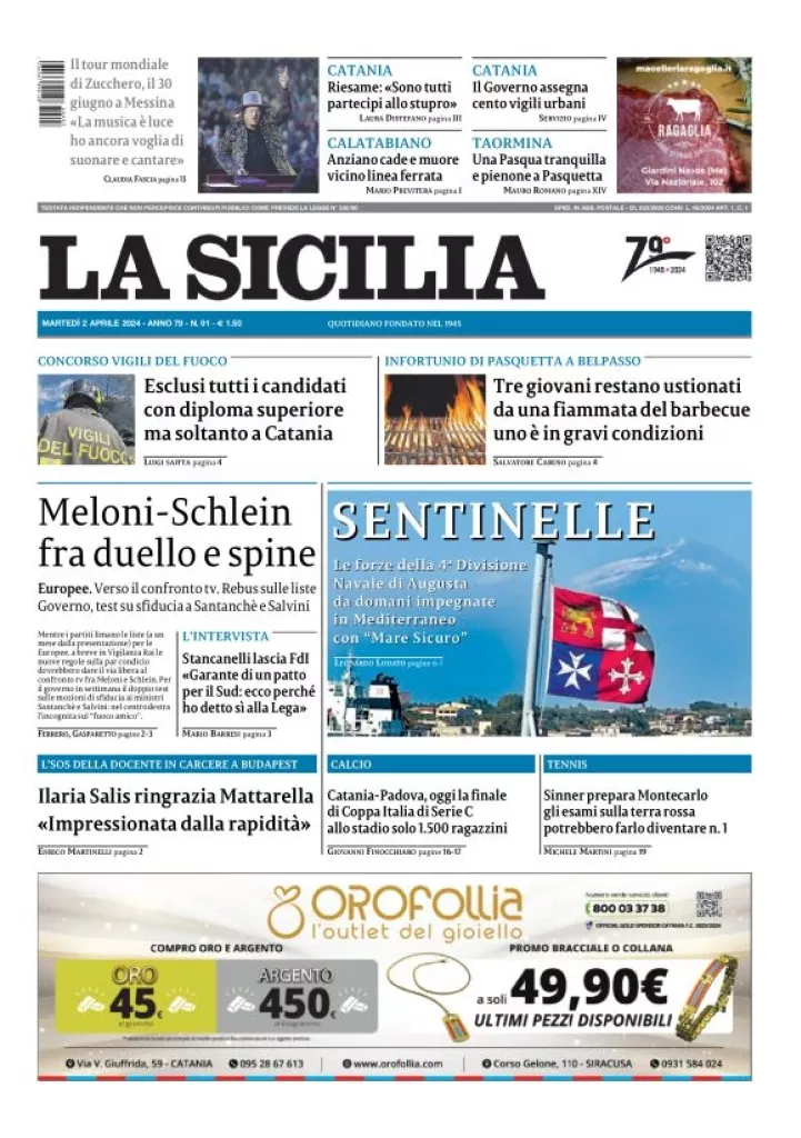 Prima-pagina-la-sicilia-edizione-palermo-di-oggi-02-04-2024