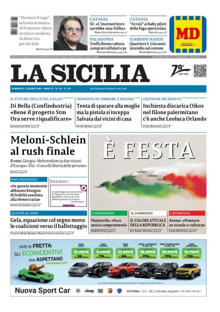 Prima-pagina-la-sicilia-edizione-palermo-di-oggi-02-06-2024