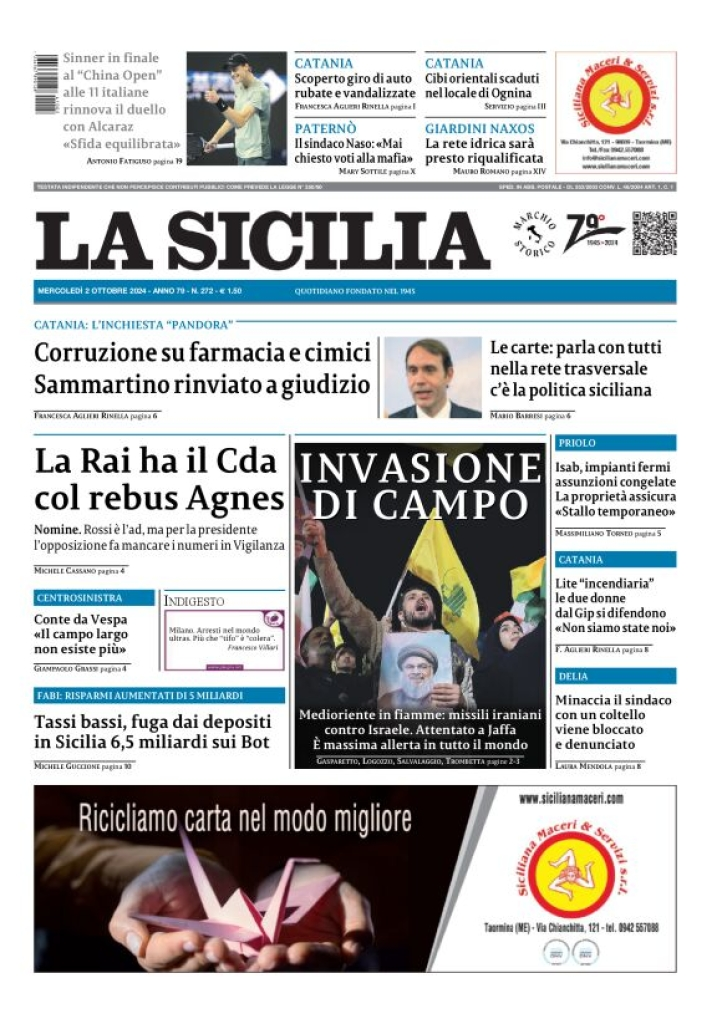 Prima-pagina-la-sicilia-edizione-palermo-di-oggi-02-10-2024