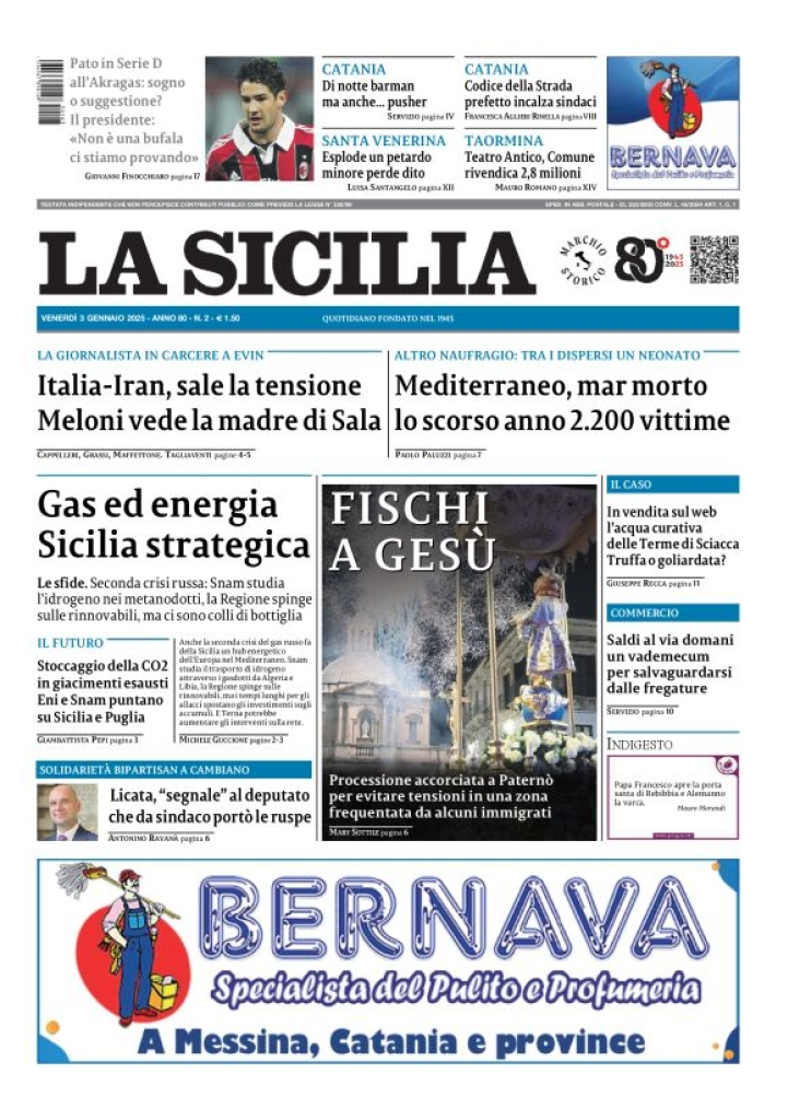 Prima-pagina-la-sicilia-edizione-palermo-di-oggi-03-01-2025