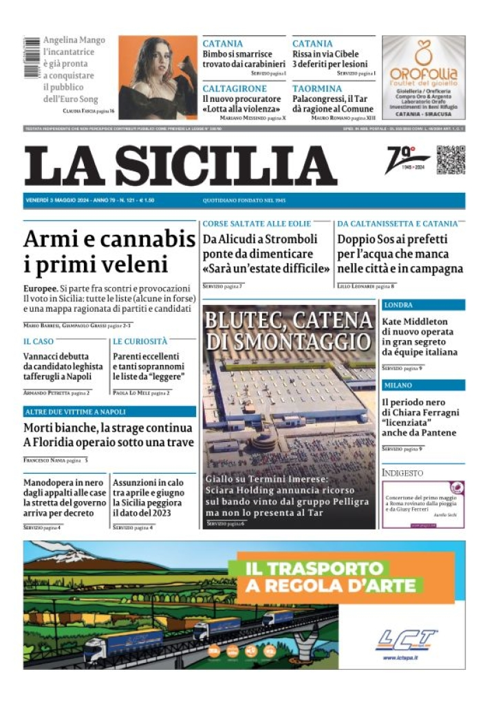 Prima-pagina-la-sicilia-edizione-palermo-di-oggi-03-05-2024