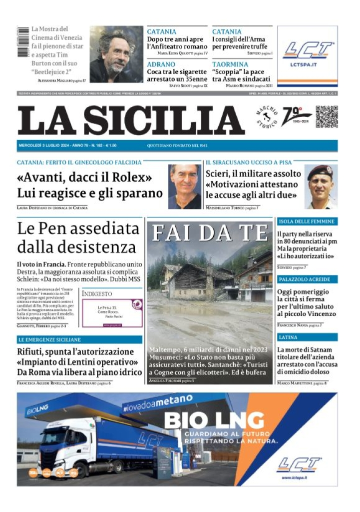 Prima-pagina-la-sicilia-edizione-palermo-di-oggi-03-07-2024