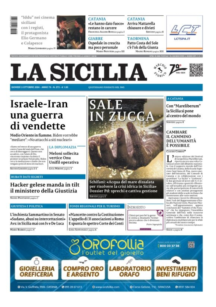 Prima-pagina-la-sicilia-edizione-palermo-di-oggi-03-10-2024