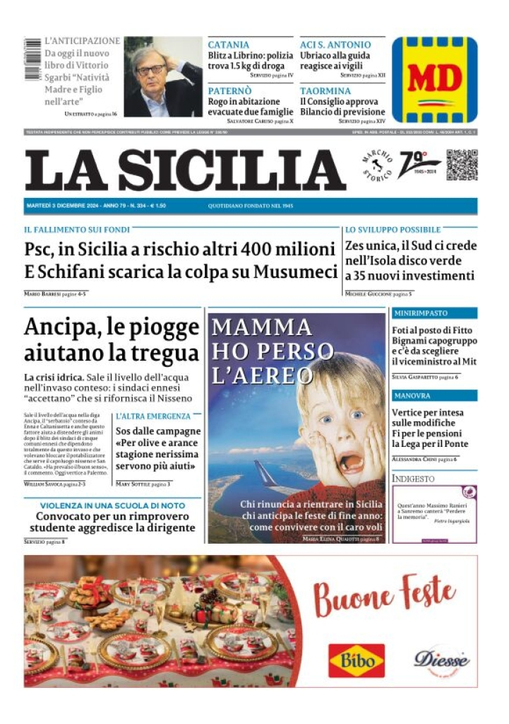 Prima-pagina-la-sicilia-edizione-palermo-di-oggi-03-12-2024