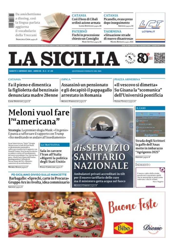 Prima-pagina-la-sicilia-edizione-palermo-di-oggi-04-01-2025