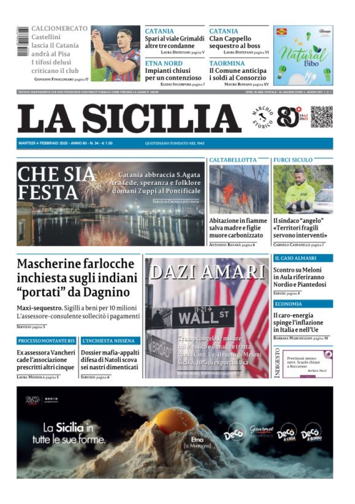 Prima-pagina-la-sicilia-edizione-palermo-di-oggi-04-02-2025