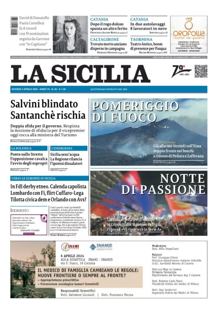 Prima-pagina-la-sicilia-edizione-palermo-di-oggi-04-04-2024