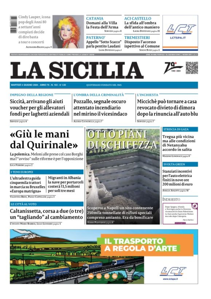 Prima-pagina-la-sicilia-edizione-palermo-di-oggi-04-06-2024