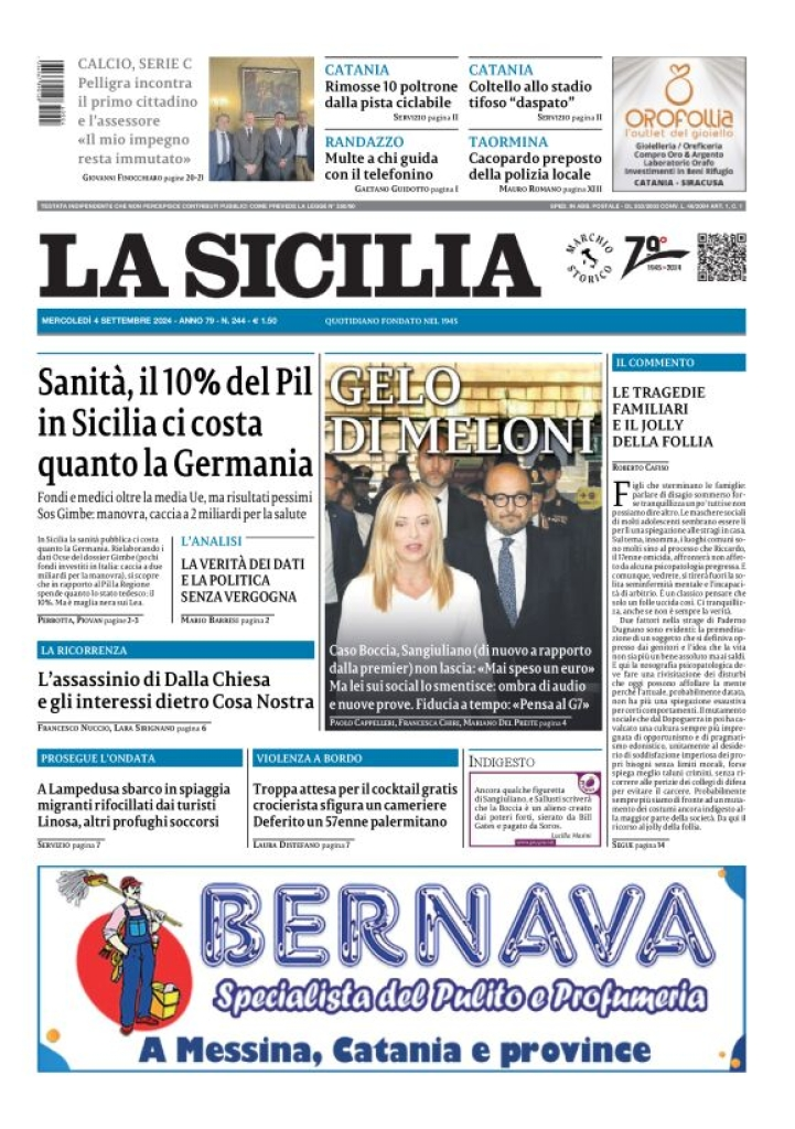 Prima-pagina-la-sicilia-edizione-palermo-di-oggi-04-09-2024