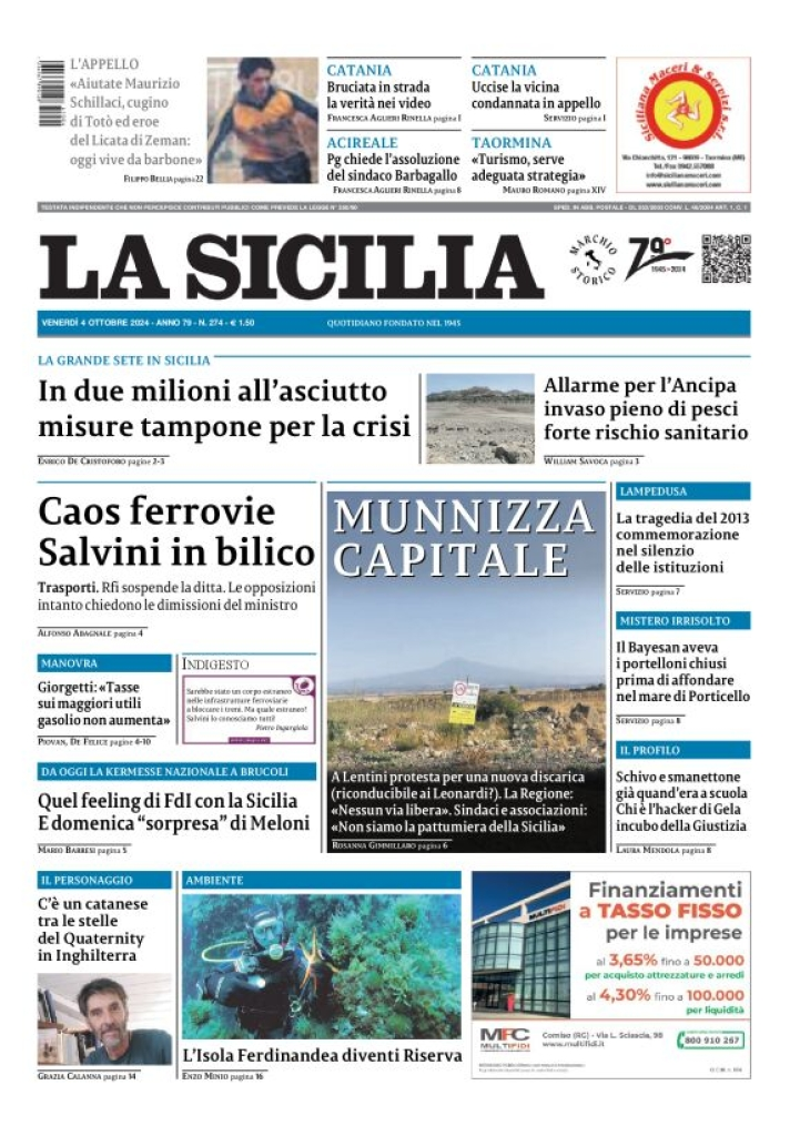 Prima-pagina-la-sicilia-edizione-palermo-di-oggi-04-10-2024