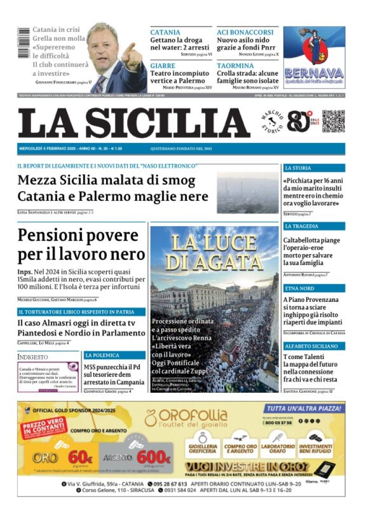 Prima-pagina-la-sicilia-edizione-palermo-di-oggi-05-02-2025