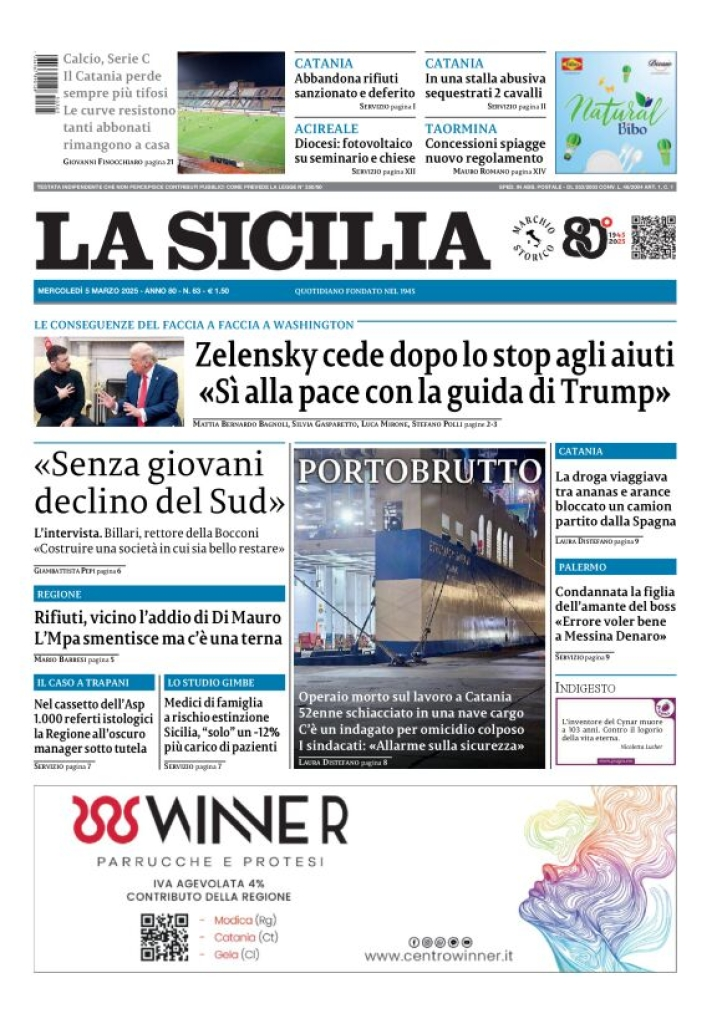 Prima-pagina-la-sicilia-edizione-palermo-di-oggi-05-03-2025