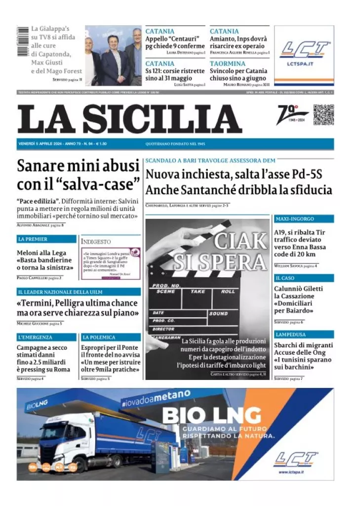 Prima-pagina-la-sicilia-edizione-palermo-di-oggi-05-04-2024