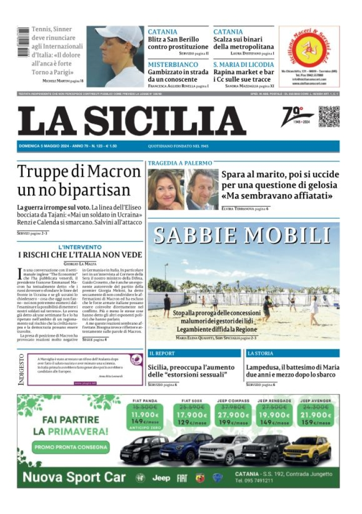 Prima-pagina-la-sicilia-edizione-palermo-di-oggi-05-05-2024