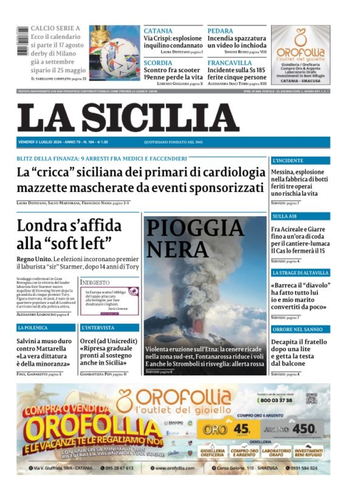 Prima-pagina-la-sicilia-edizione-palermo-di-oggi-05-07-2024