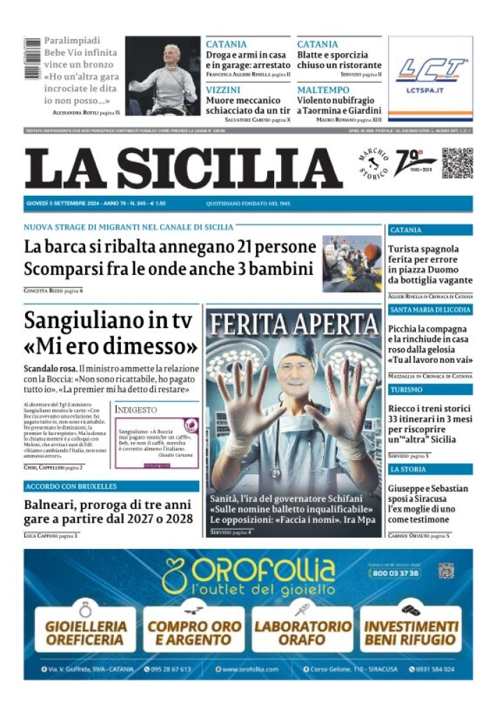 Prima-pagina-la-sicilia-edizione-palermo-di-oggi-05-09-2024