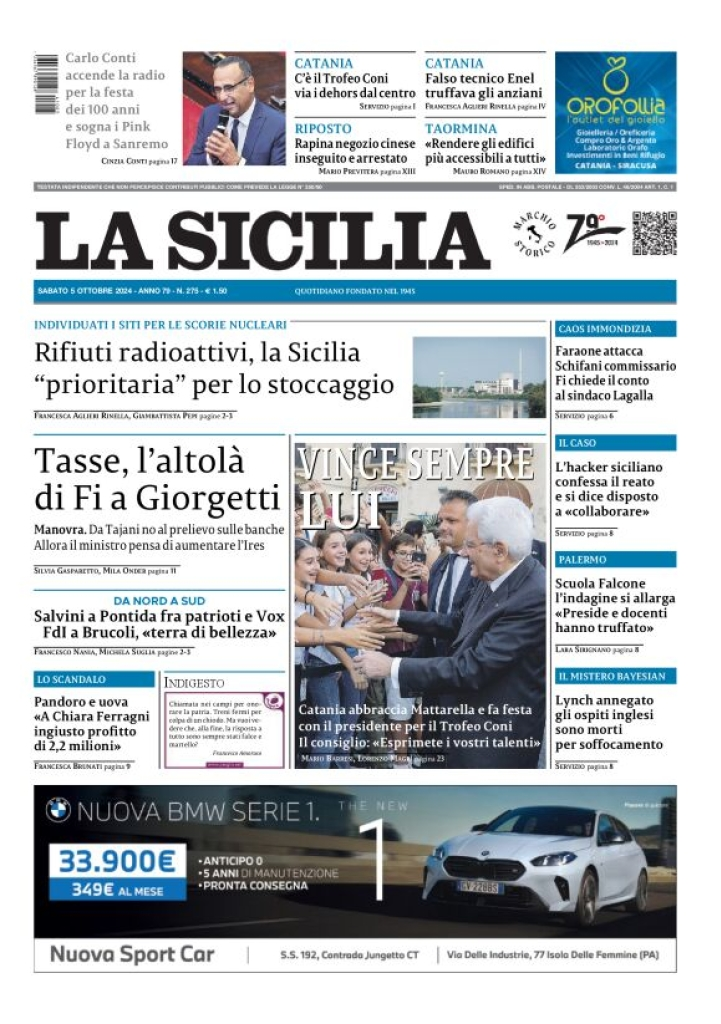 Prima-pagina-la-sicilia-edizione-palermo-di-oggi-05-10-2024