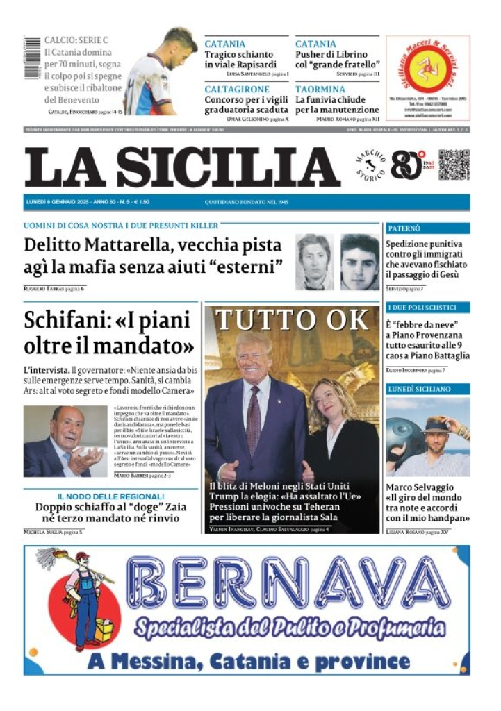 Prima-pagina-la-sicilia-edizione-palermo-di-oggi-06-01-2025