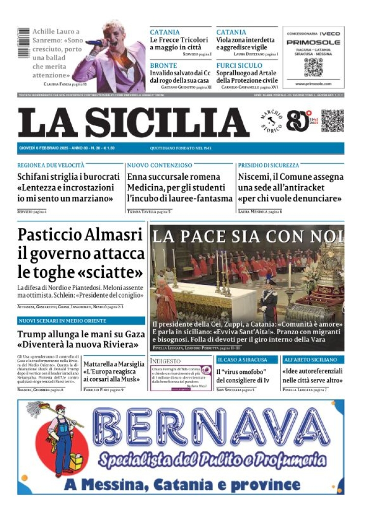 Prima-pagina-la-sicilia-edizione-palermo-di-oggi-06-02-2025