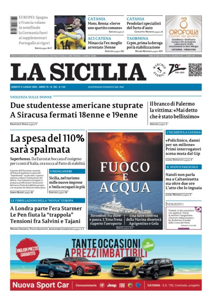 Prima-pagina-la-sicilia-edizione-palermo-di-oggi-06-07-2024