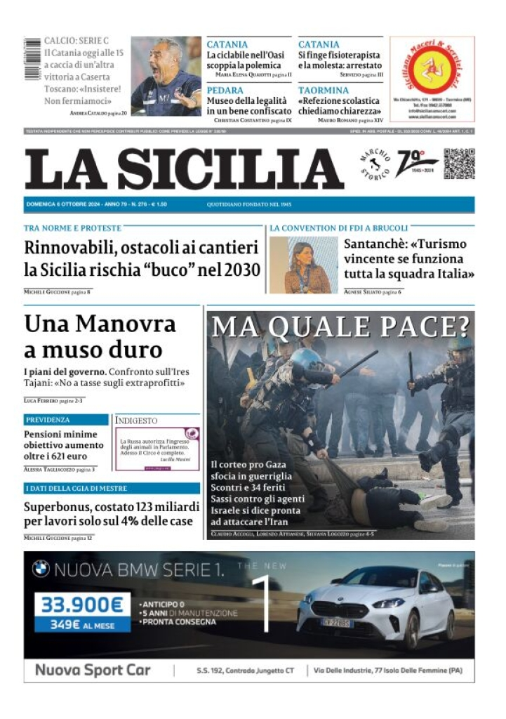 Prima-pagina-la-sicilia-edizione-palermo-di-oggi-06-10-2024