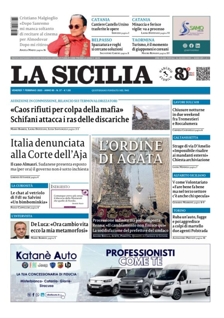 Prima-pagina-la-sicilia-edizione-palermo-di-oggi-07-02-2025