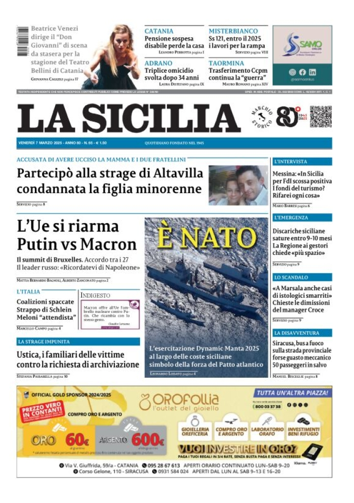 Prima-pagina-la-sicilia-edizione-palermo-di-oggi-07-03-2025