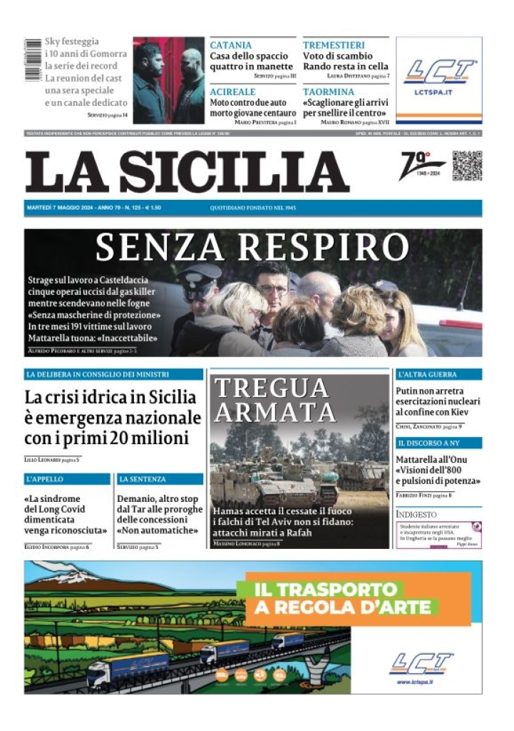 Prima-pagina-la-sicilia-edizione-palermo-di-oggi-07-05-2024