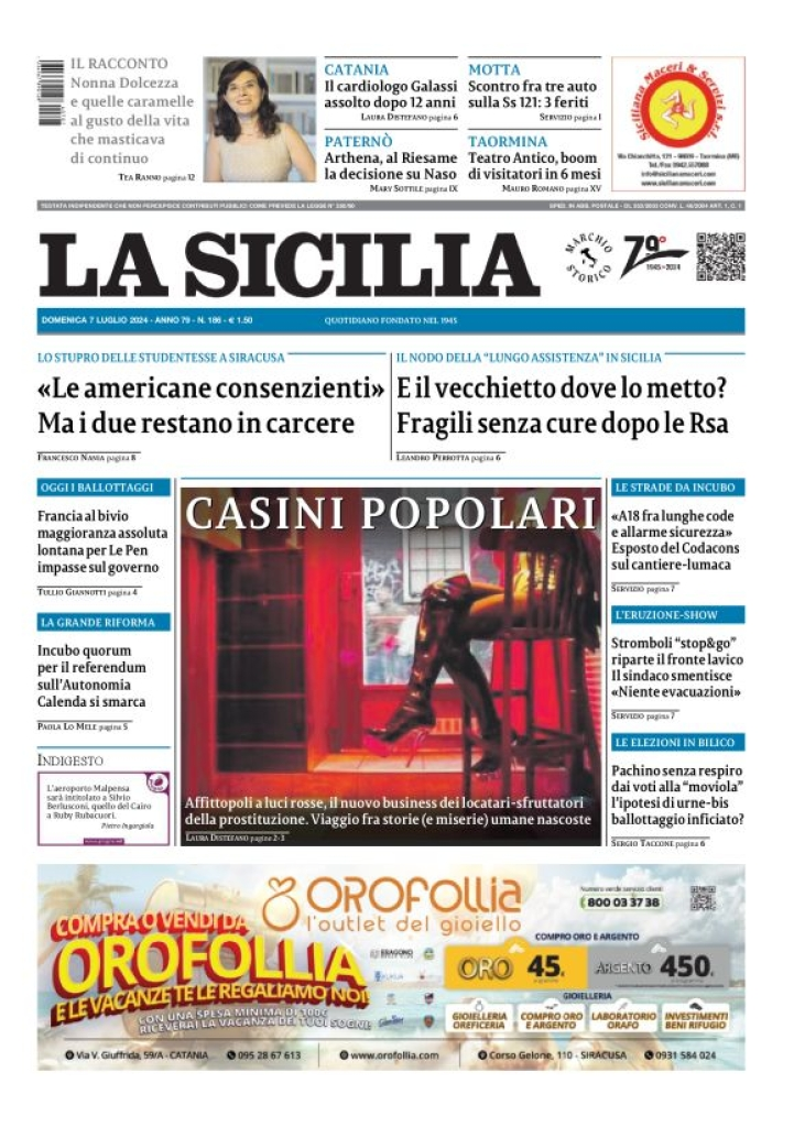 Prima-pagina-la-sicilia-edizione-palermo-di-oggi-07-07-2024