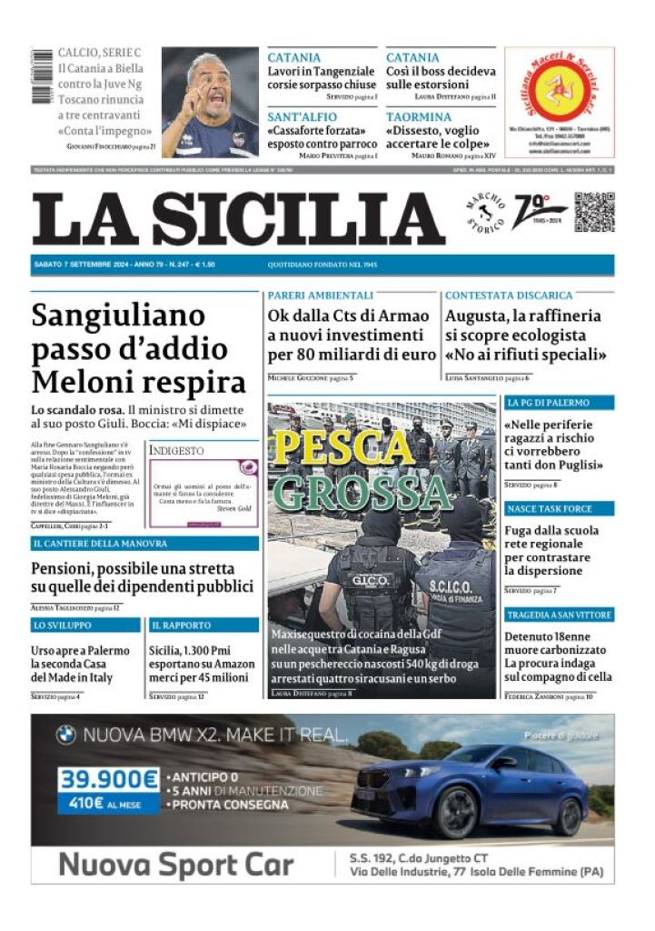 Prima-pagina-la-sicilia-edizione-palermo-di-oggi-07-09-2024