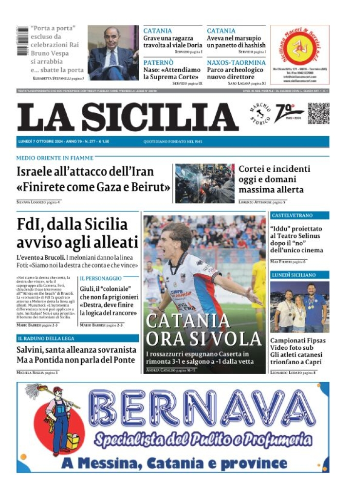 Prima-pagina-la-sicilia-edizione-palermo-di-oggi-07-10-2024