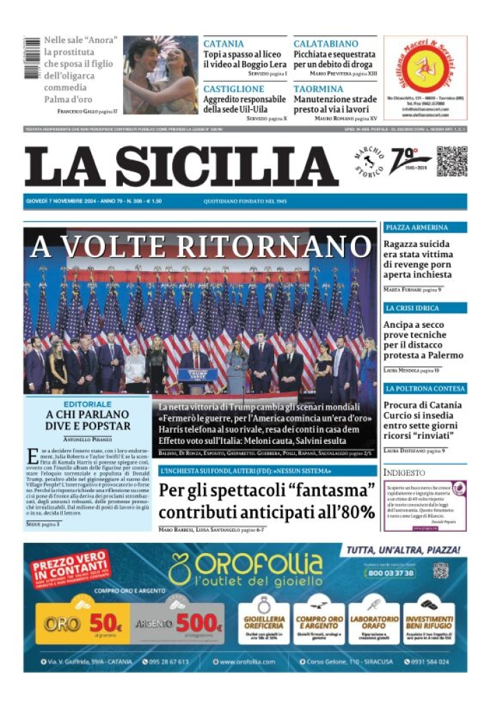 Prima-pagina-la-sicilia-edizione-palermo-di-oggi-07-11-2024