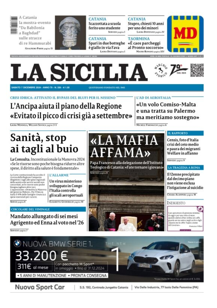 Prima-pagina-la-sicilia-edizione-palermo-di-oggi-07-12-2024