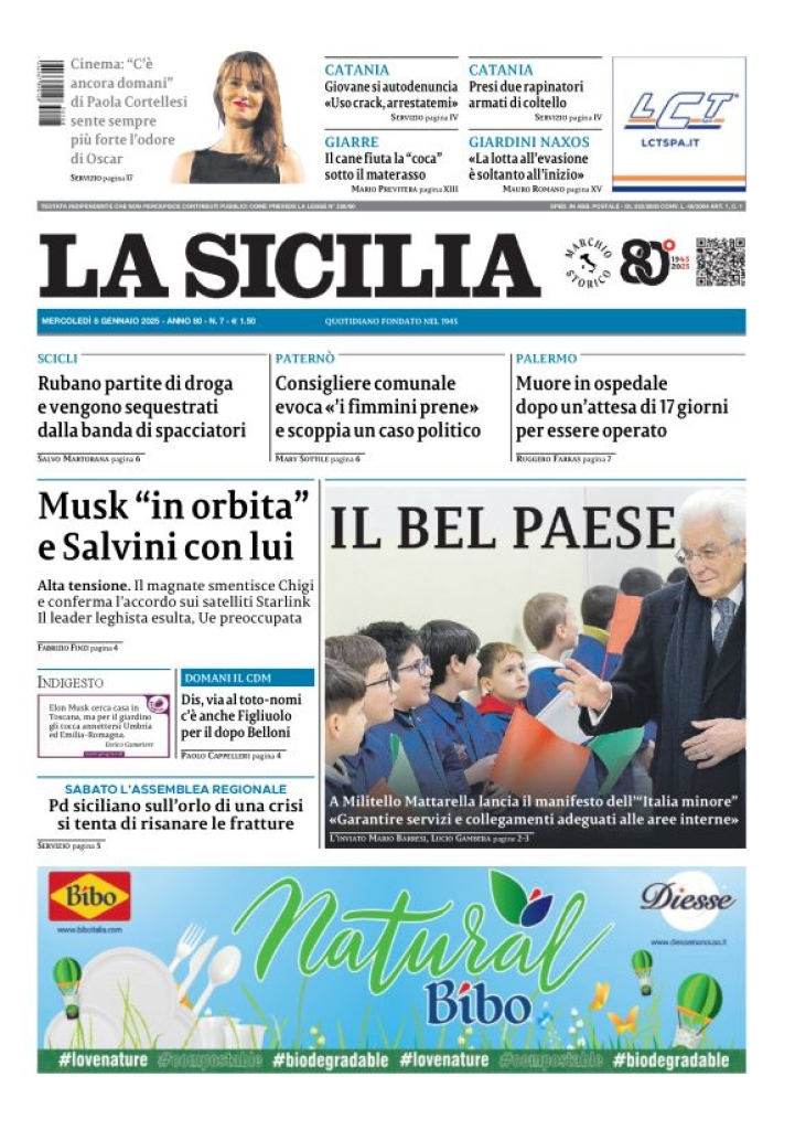 Prima-pagina-la-sicilia-edizione-palermo-di-oggi-08-01-2025