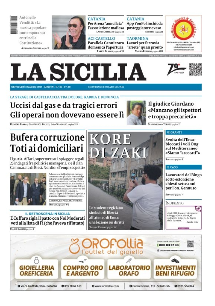 Prima-pagina-la-sicilia-edizione-palermo-di-oggi-08-05-2024