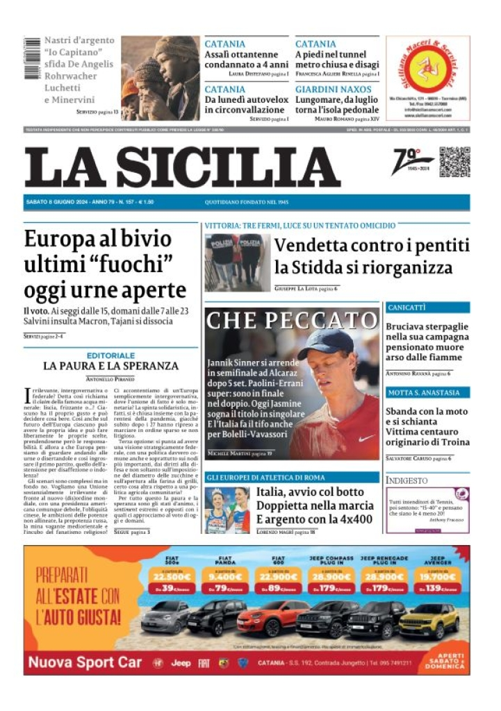 Prima-pagina-la-sicilia-edizione-palermo-di-oggi-08-06-2024