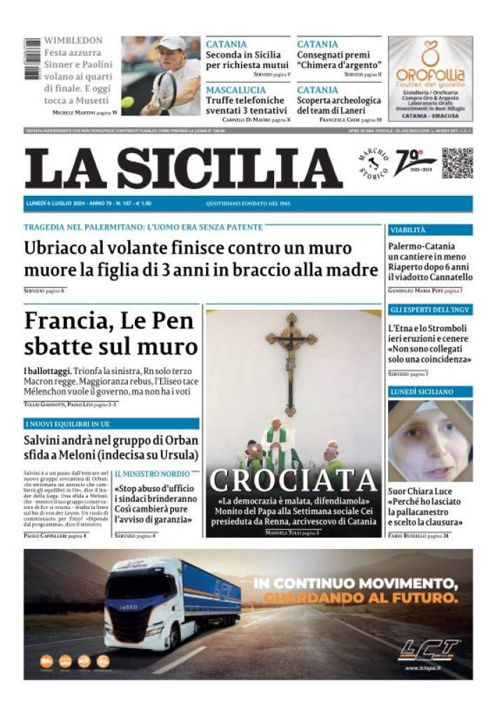 Prima-pagina-la-sicilia-edizione-palermo-di-oggi-08-07-2024